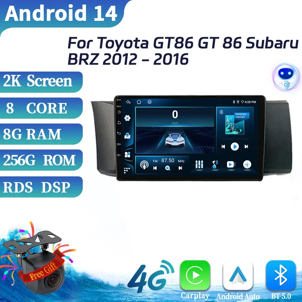 For Toyota GT86 GT 86 Subaru BRZ 2012-2016 Car Radio Multimedia Video Player Navigation GPS BT CarPlay Android 14 Touch Screen