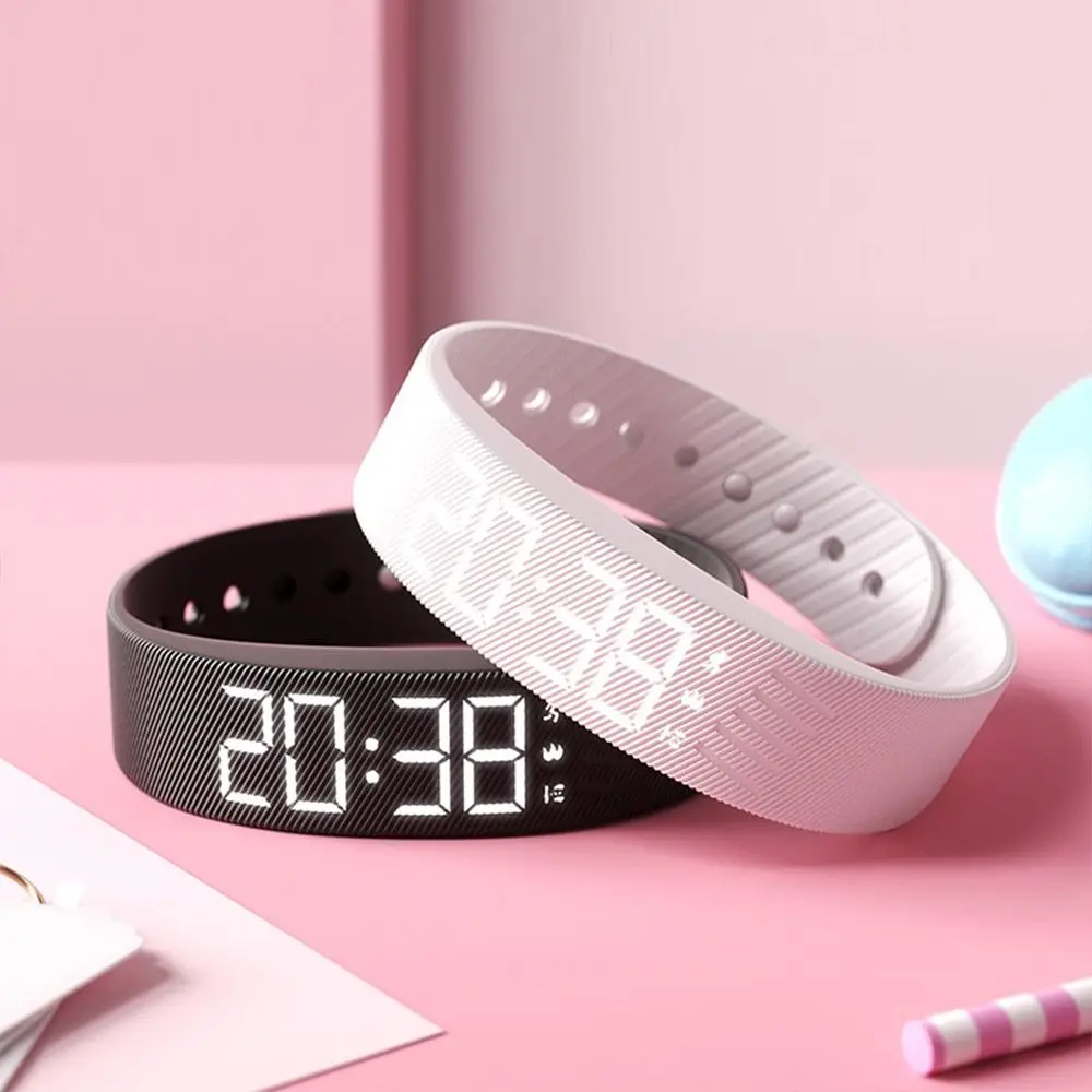 LED Digital Alarm Clock Watch Waterproof Snooze-proof Alarm Bracelet with Running Pedometer Adjustable Vibrating Alarm