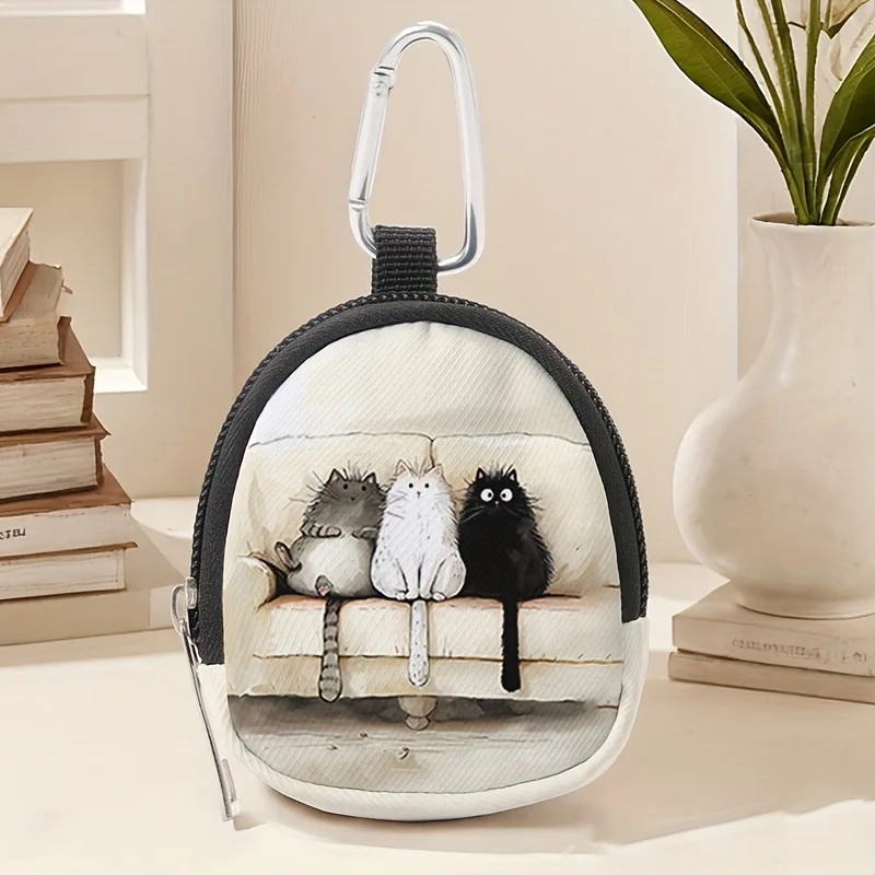1pc Cat Pattern Printing Coin Purse Large Capacity Coin Wallet Key Earphone Coin Organizer Storage Pouch Zipper Bag Kids Gift
