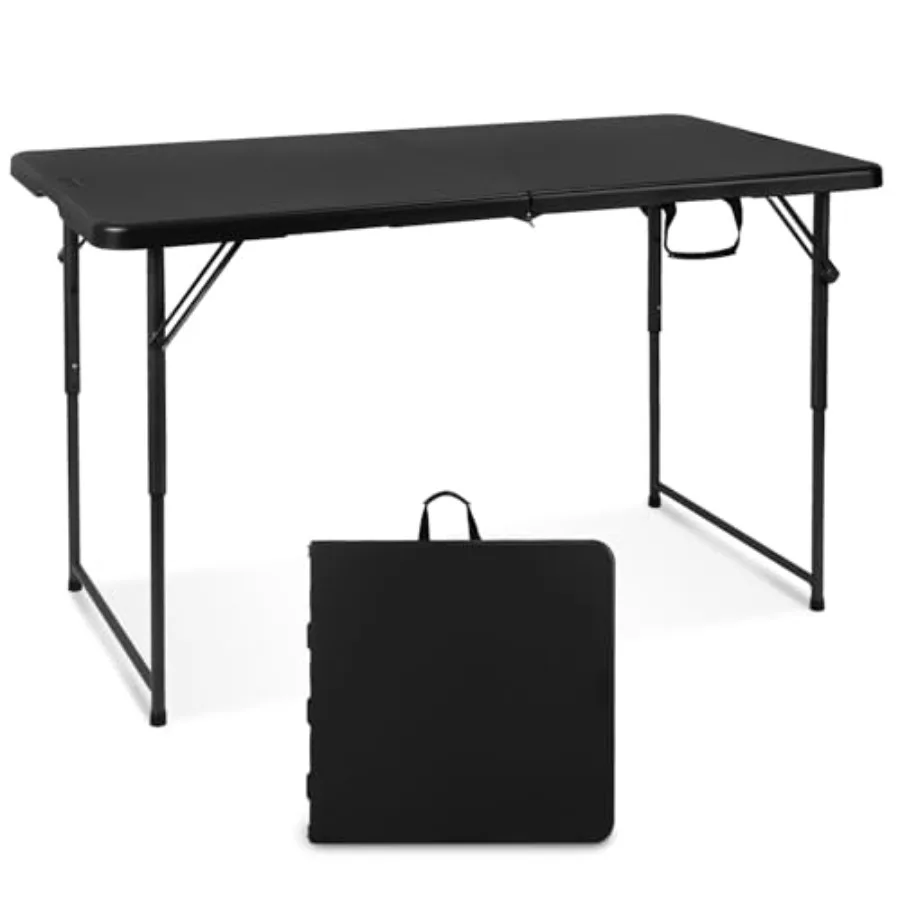 Folding Table 4 Foot Portable Heavy Duty Plastic Fold-in-Half Utility Table Small Indoor Outdoor Adjustable Height Folding with