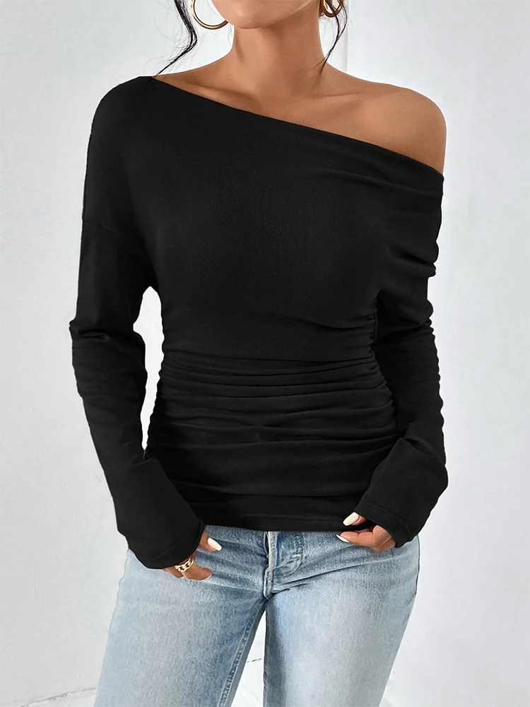 Fashion Women T-shirt One-Shoulder Long-Sleeved Blouse Designer Carefully Designed For Commuting To And From The Formal Occasion