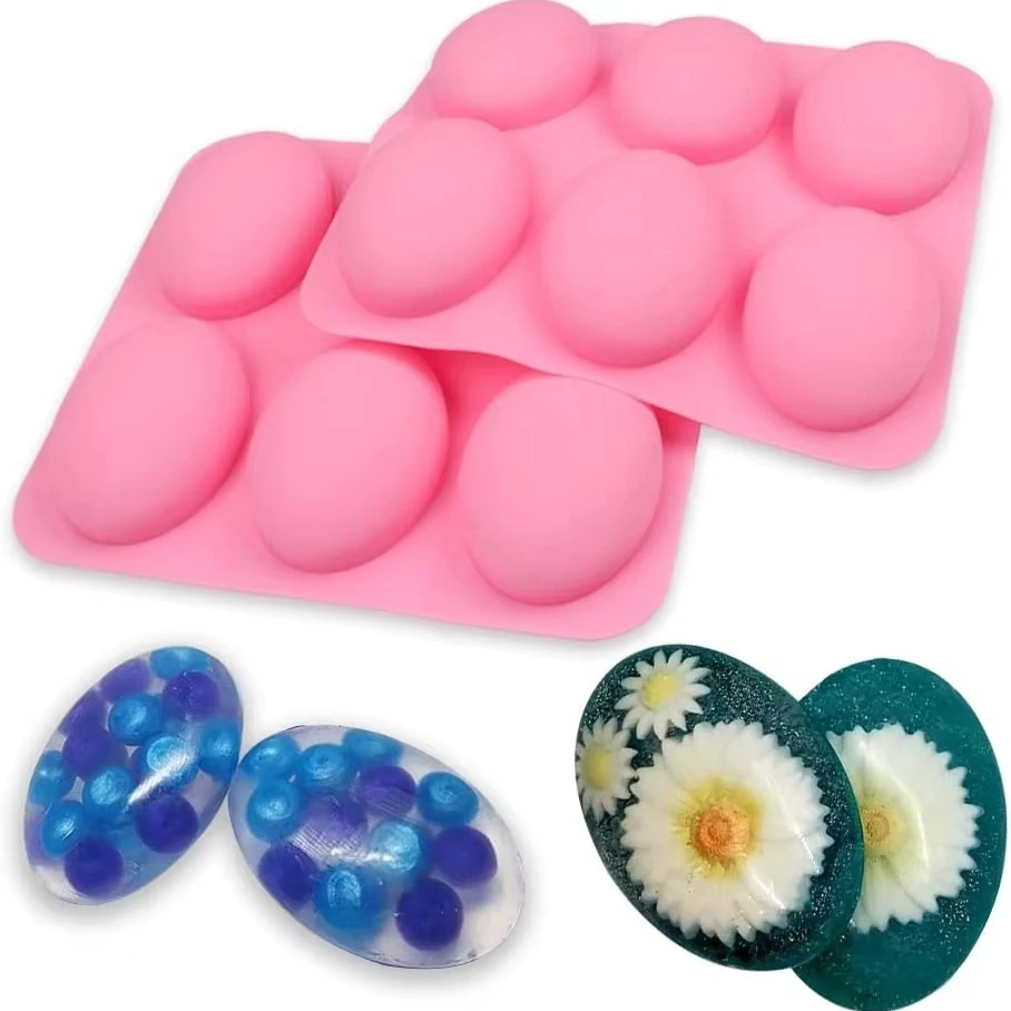 6 Cavity Silicone Molds for Soap Making DIY Handmade Soap Mold Cheesecake Making Tool Oval Baking Pudding Crafts Tray Mould