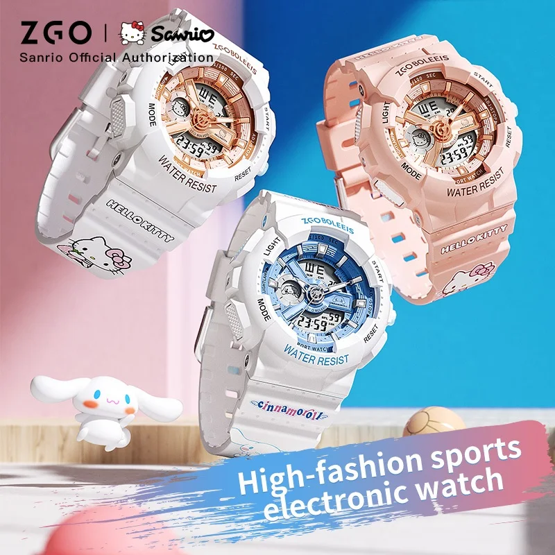 ZGO X Cinnamon Sanrio Watch for Kids Girl Sports Digital Wristwatch 50M Waterproof Date Display Chronograph for Gift 8511