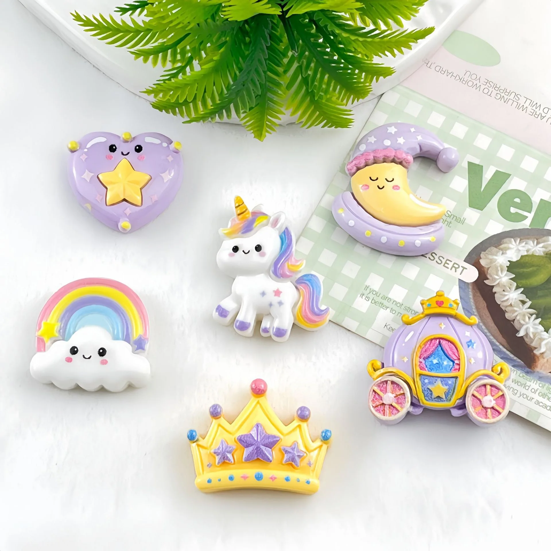 20Pcs New Cartoon Crown Resin Faltback Cabochon Accessory Kid Hair Decorative Supplies DIY Material Craft
