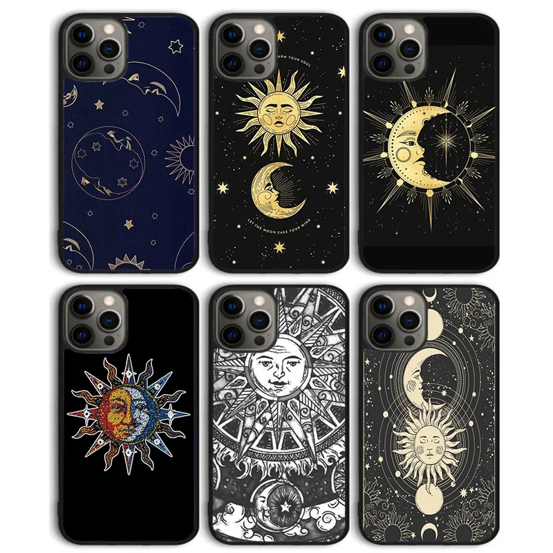 Celestial Mosaic Sun Moon Phone Case Back Cover for iPhone 16 15 SE2020 14 13 11 12 Pro Max mini XS XR X PlusS Shell Coque