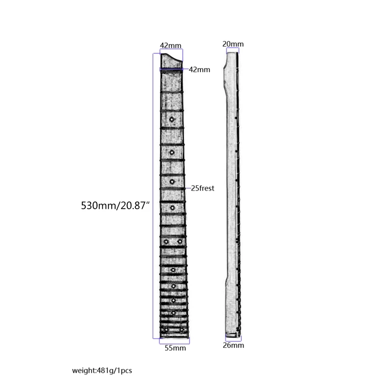 2024 New 4 Strings Headless Electric Bass Fretboard Guitar Neck Maple Neck Rosewood Blank Board Fingerboard for Music Instrument