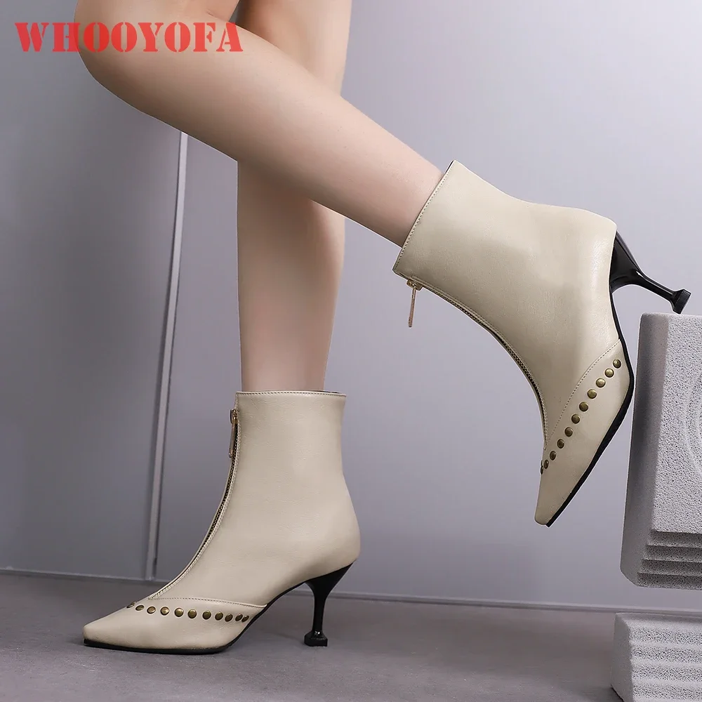 

New Spring Mature Beige Purple Women Ankle Booties Pointed Toe High Thin Heels Lady Party Shoes Plus Big Size 12 43 46 48