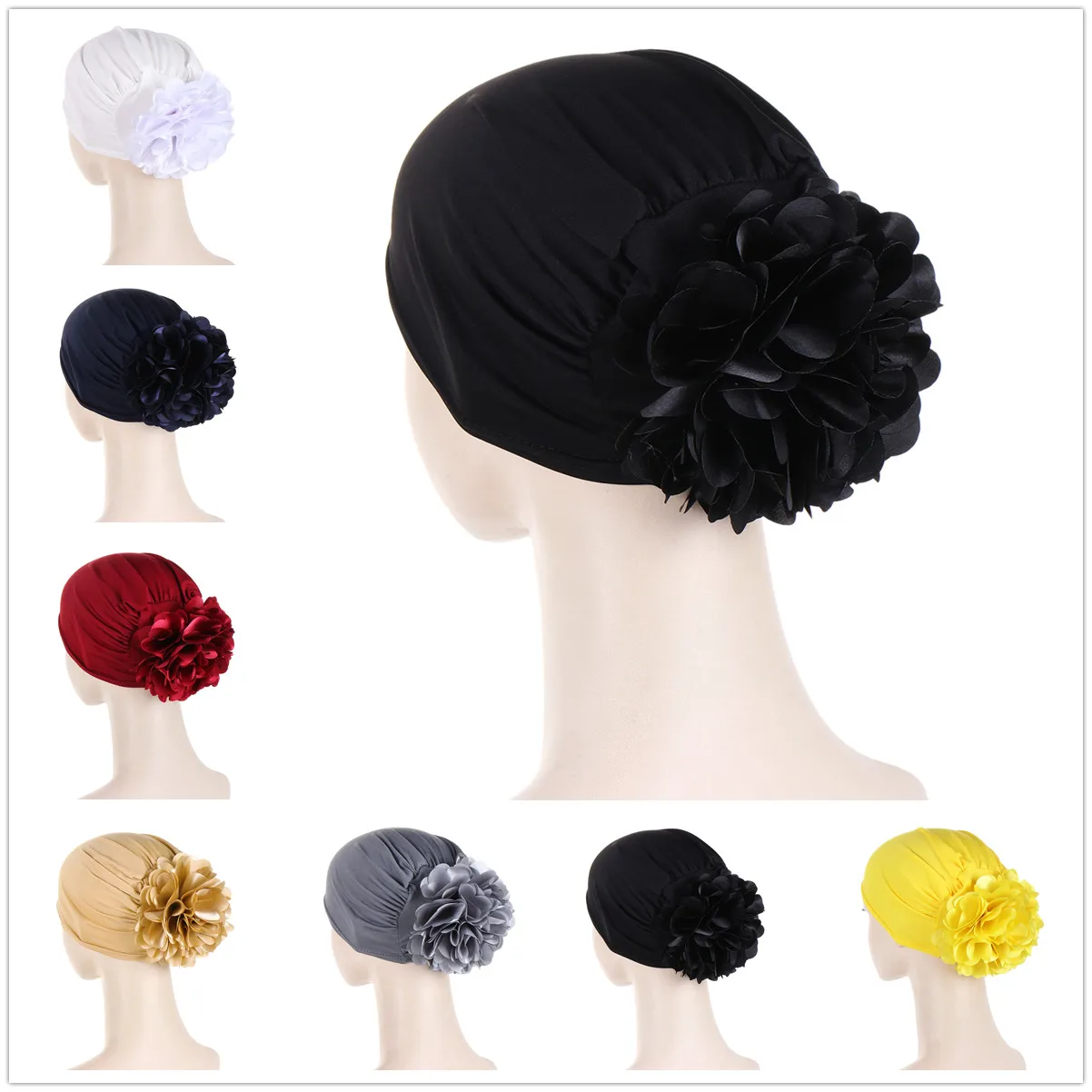 Solid Colored Flowers Muslim Turban For Women Islamic Inner Hijab Cap Islamic UnderScarf Arab wrap Head Scarves turbante mujer