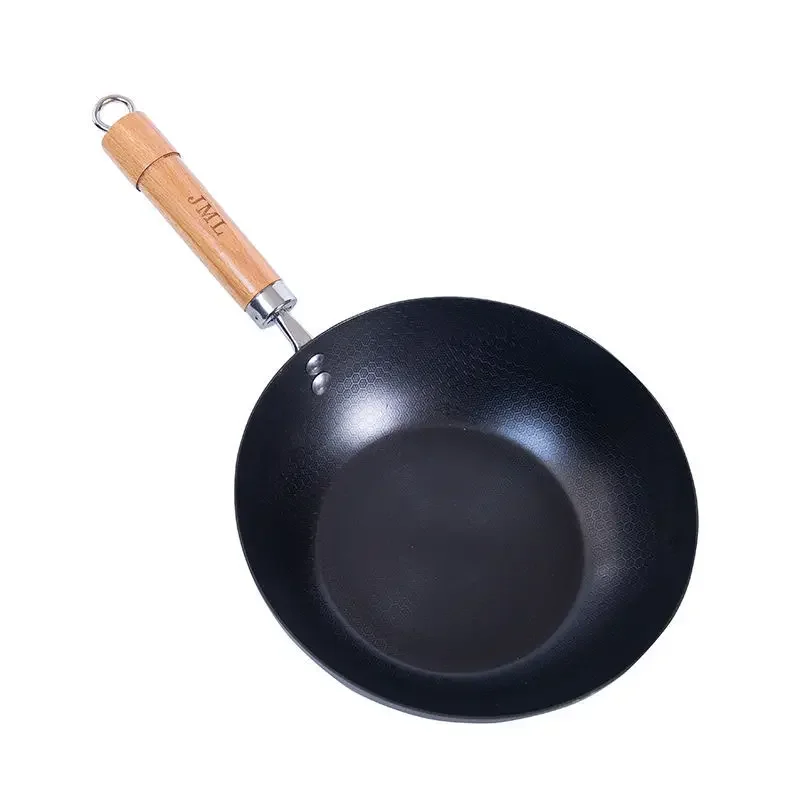 Hammered Iron Skillet 20/24/26/28cm Blue Iron Pans with Detachable Wooden Handle No Nonstick Coating Frying Omelette Frying Pan