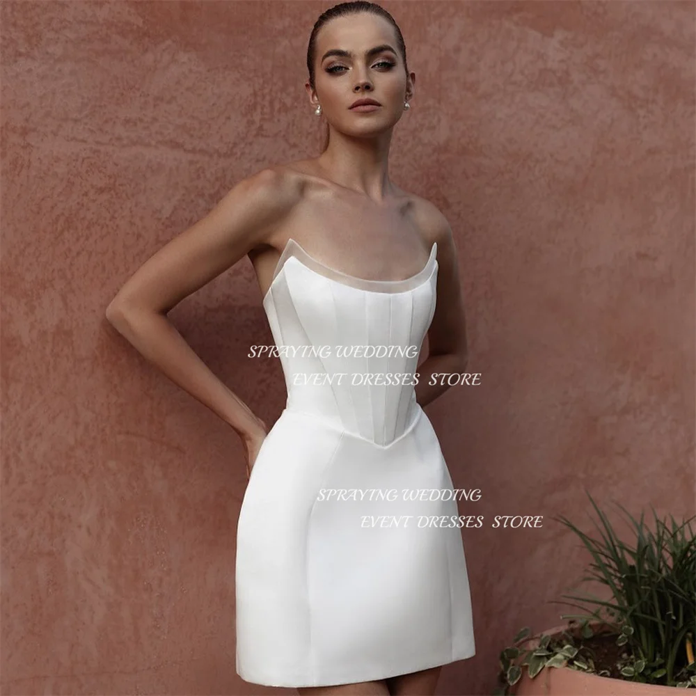 SPRAYING Short Wedding Dresses Two-Piece Illusion Appliques Bridal Gown Custom Made Above Knee Mini Wedding Party Dress Elegant