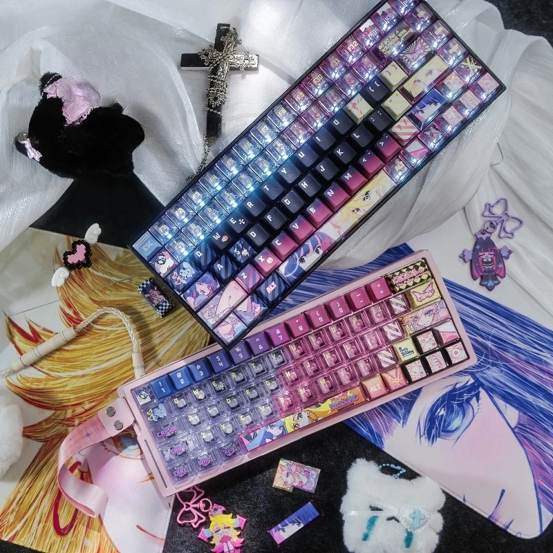 Panty & Stocking with Garterbelt Keycaps Set Side Carving PBT PC Translucent Cherry Profile Keyboard Caps for Keyboard Accessory