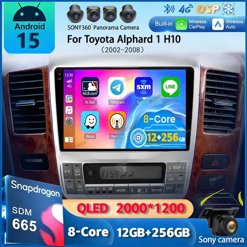 Android 14 Für Toyota Alphard 1 H10 2002 2003 2004 - 2008 Auto Radio Navigation Multimedia Player GPS WiFi + 4G Video Carplay Auto