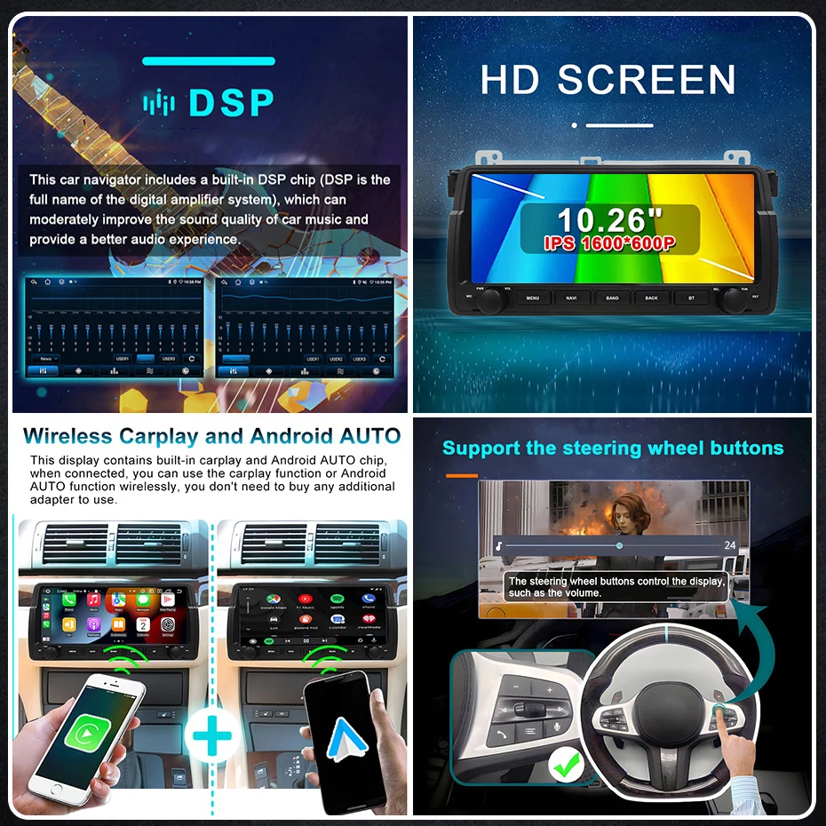 Pantalla de 10,26 pulgadas Android 15 Radio de coche AUTO CarPlay bluetooth estéreo para BMW E46 M3 Rover 75 MG ZT 1998-2006 reproductor Multimedia 2DIN 5