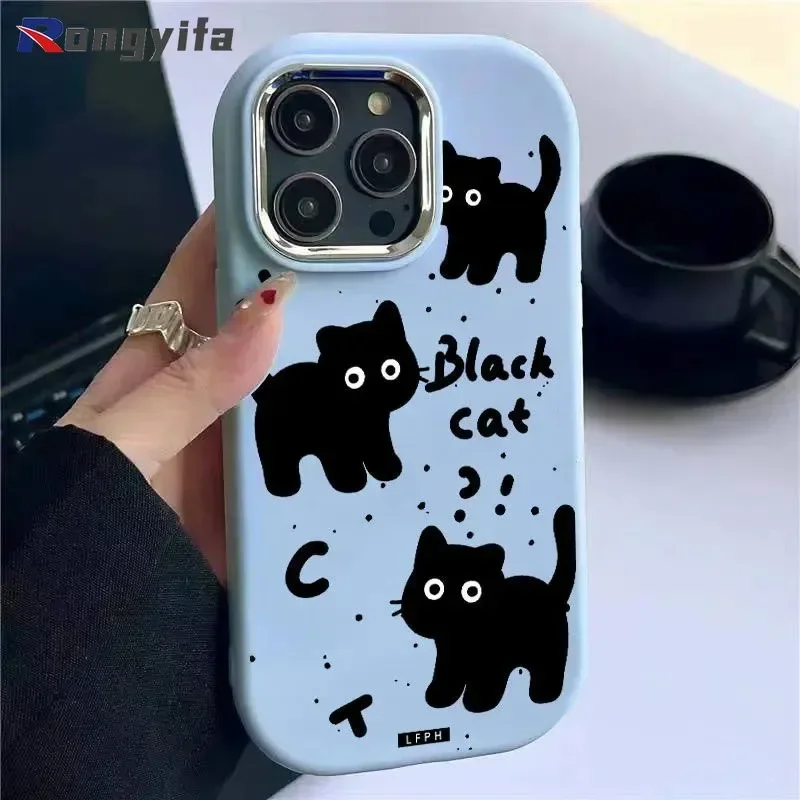 

For OnePlus Ace 3 3V Ace 2 Pro 2V Ace Pro 12 5G 11R 10T Phone Case Cute Black Cat Cartoon Soft Shockproof Cover