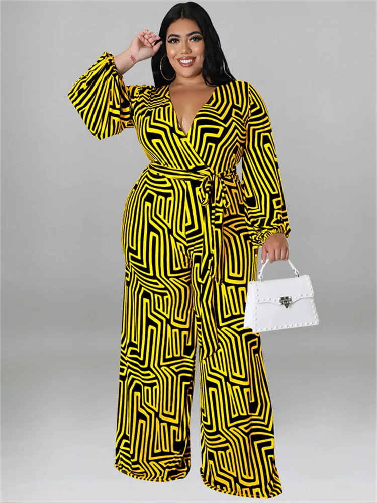 Wmstar plus size damesprint jumpsuit zomer eendelig bedrukt met veters casual bodysuit hot sale groothandel dropshipping