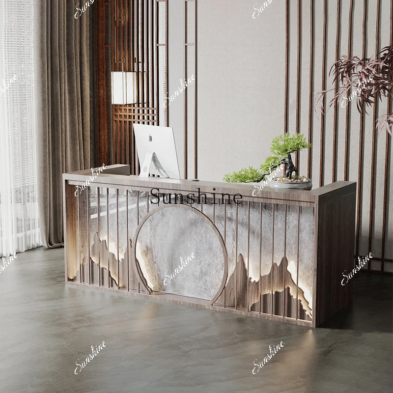 New Chinese Style Light Luxury Hotel Company Painting Reception Desk Beauty Salon Foot Bath Bar  FT