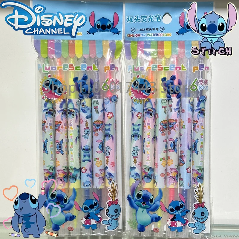 6 sztuk Disney Stitch markery podwójna główka zakreślacz klucz znakowanie pióro Graffiti biuro szkolne artykuły do pisania markery do malowania