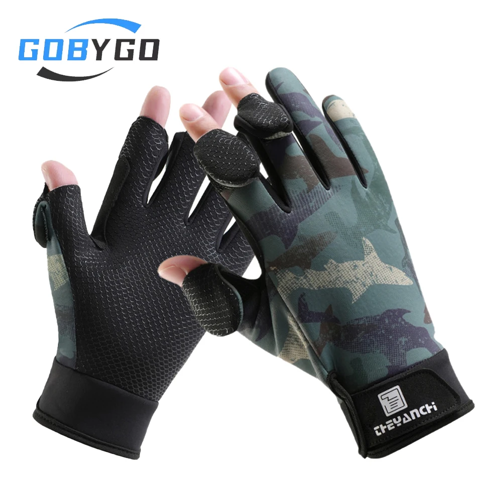 GOBYGO Fishing Gloves Flip Finger Touch Screen Thickened Silicone Anti-slip Waterproof Wear-resistant Winter Outdoor Riding