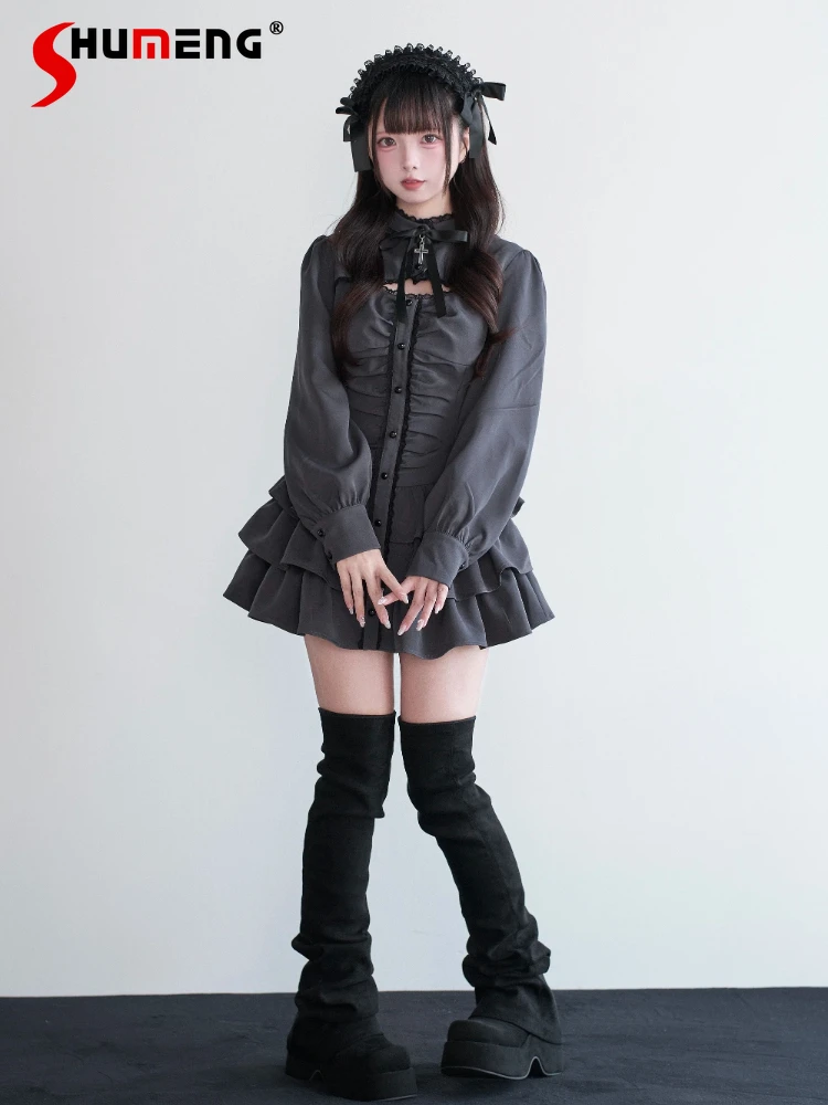 

Весенне-осенний японский комплект с длинными рукавами и шортами Sweet Mine, мягкий топ в стиле Лолиты для девочек, шорты, комплекты из 2 предметов, женская одежда