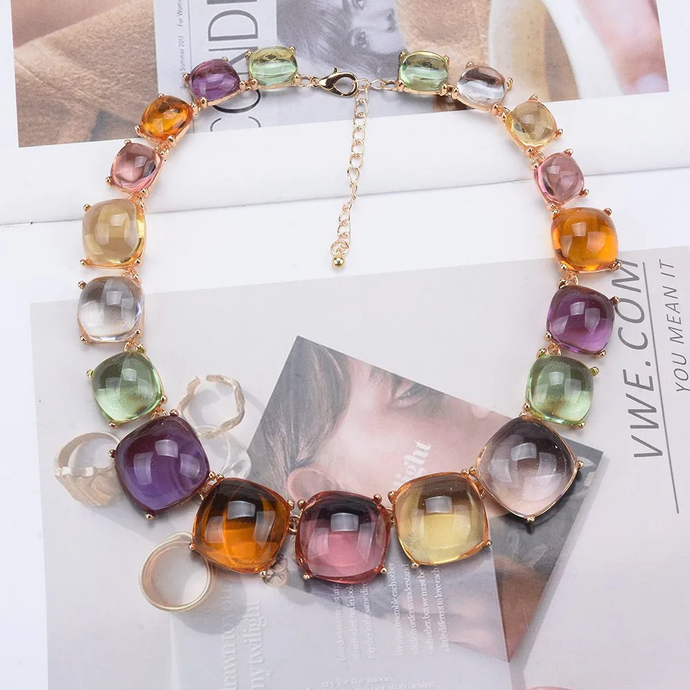 ZA Gold Plated Metal Resin Collar Necklace Multicolor Transparent Choker Necklace Women Jewelry