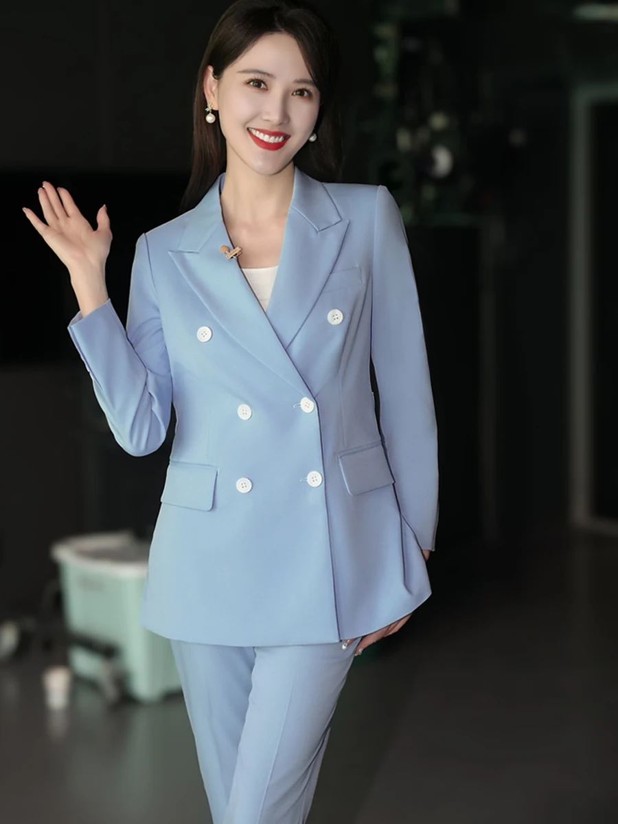 

High-End Blue Suit Profional Women's Ensemble for TV Appearances Government Employees Teachers Job Interviews Busin For...