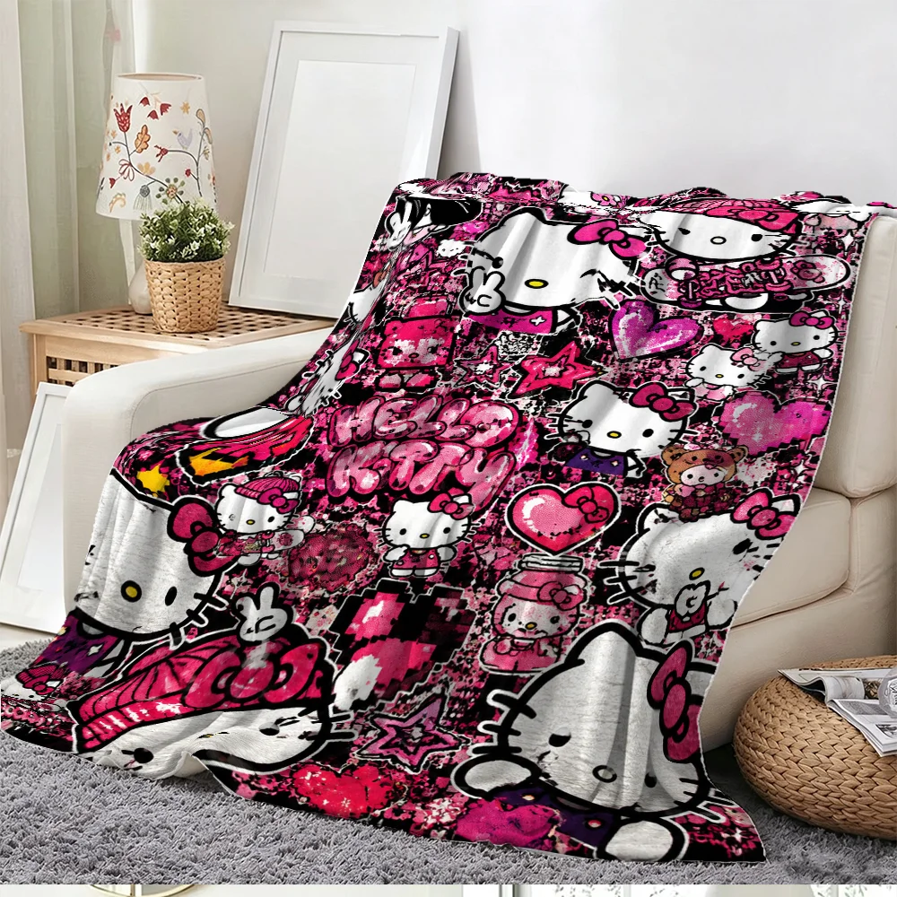 Pink Graffiti Cartoon Cat Print Throw Blanket Soft Fleece Bed Sofa Cover Home Decor