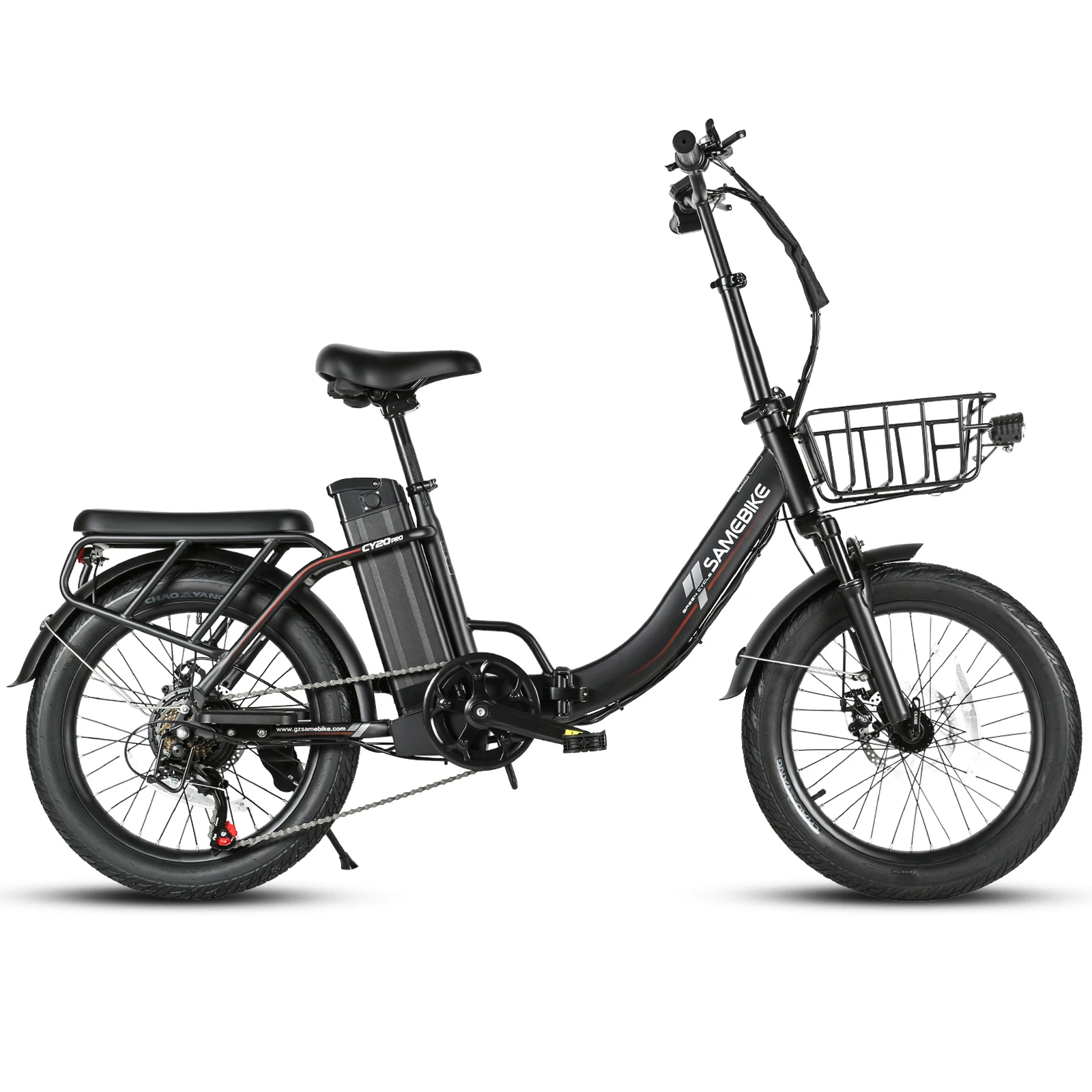 SAMEBIKE CY20Pro Adult Commuter Ebike 800W 20x3.0 Fat Tire 7 Speed Folding Bike 48V 13AH Front Basket Rear Rack