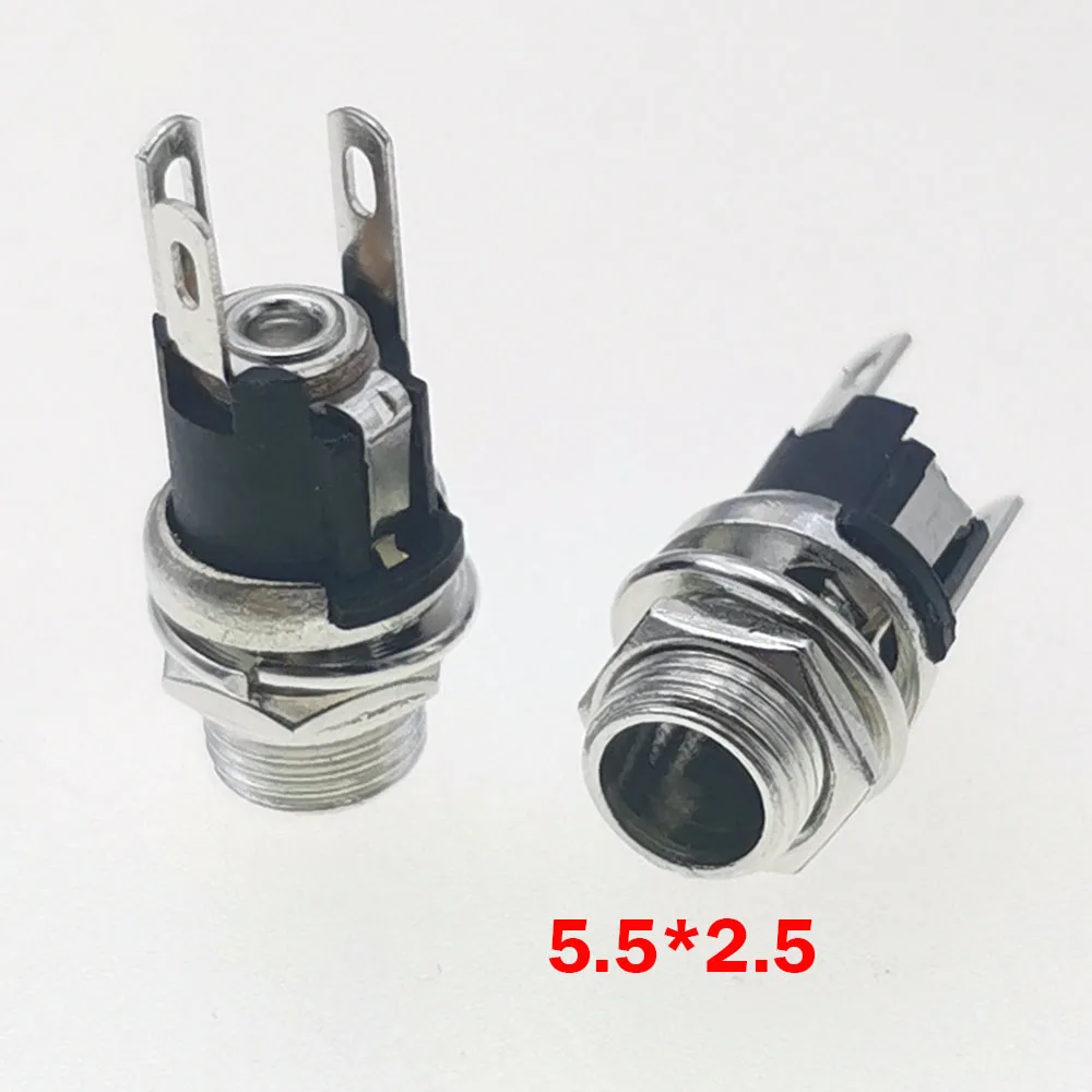 10pcs 5.5x2.5mm 5.5x2.1mm Right Angle DC 12V Power Jack Male Plug Female Socket Connector Adapter With Thread lock 5.5*2.1 2.5mm