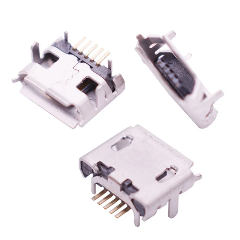 50pcs micro USB 5pin jack Ox horn Four leg plate socket Female socket USB connector Ox horn Long needle mini usb