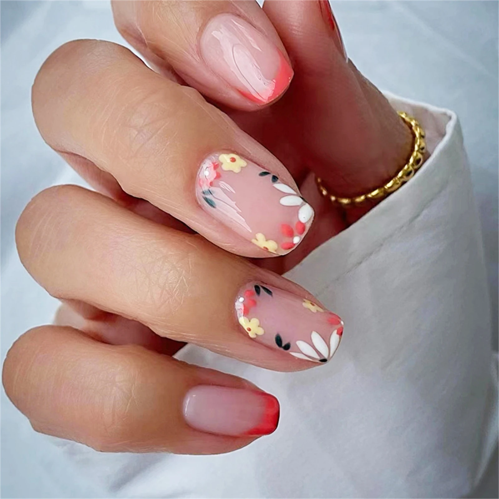 

24PCS Artificial Nails Multicolor Floral Square Design Lightweight ABS Material For Parties Daily Use