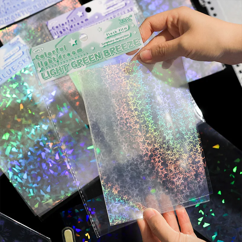 6 Sheets Colorful Dream Stickers Set Holographic Shiny Transparent Resin Waterproof Stickers Decals for Scrapbooking Supplies