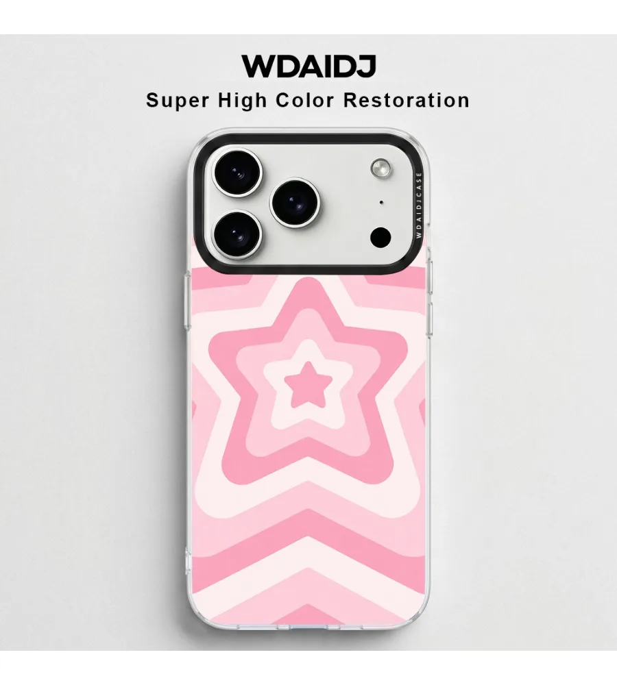 

Y2K Pink Layered pentagram Print Clear Phone Case For Iphone 13 14 15 16 17 Scratch Resistant Slim Fit Protective Case