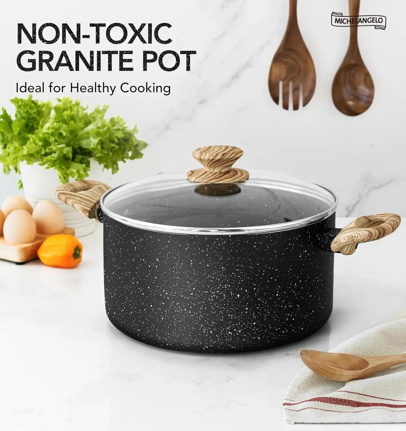 

MICHELANGELO 5QT Soup Pot with Visible Glass Lid, Cooking Pot, Non-stick Pan (with Lid), PFOA-free, Suitable for All Stove Types