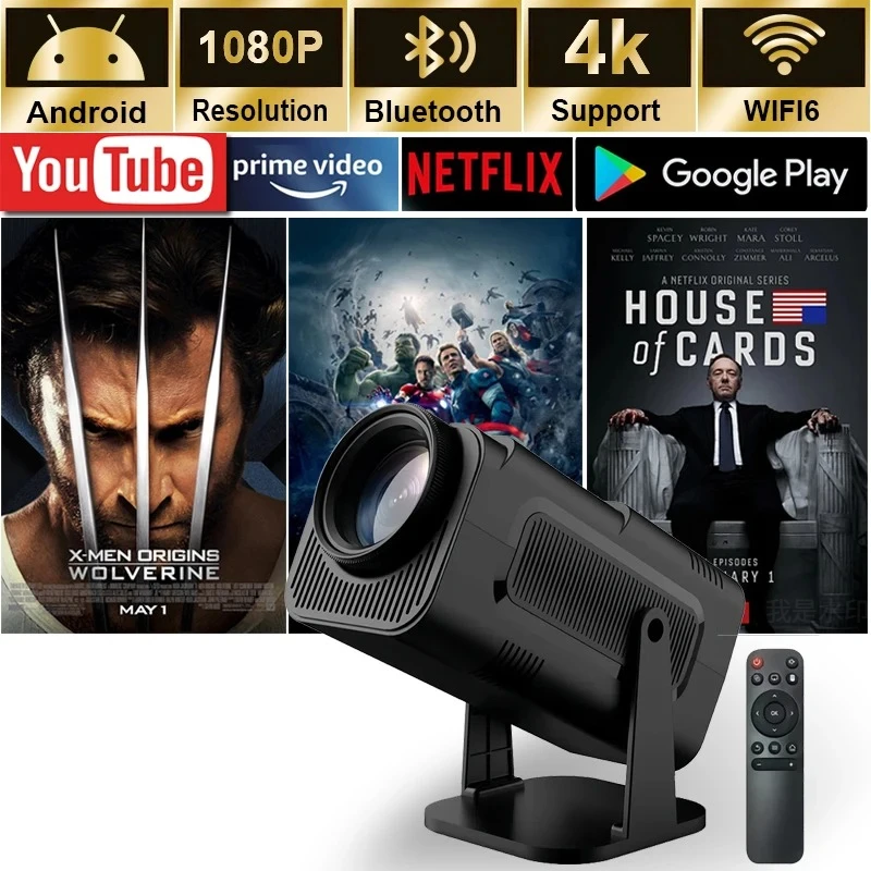 

Проектор 2025 4K Android 11, нативное разрешение 1080P, 390 ANSI люмен, HY320 mini, Dual Wifi6, BT5.0, 1920*1080P, портативный кинопроектор, обновленная версия HY300