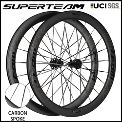 SUPERTEAM-Carbon Spoke Wheels 700C Road Bike Disc Brake Wheelset UCI Quality Carbon Rim Center Lock Or 6-bolt Lock Road Cycling