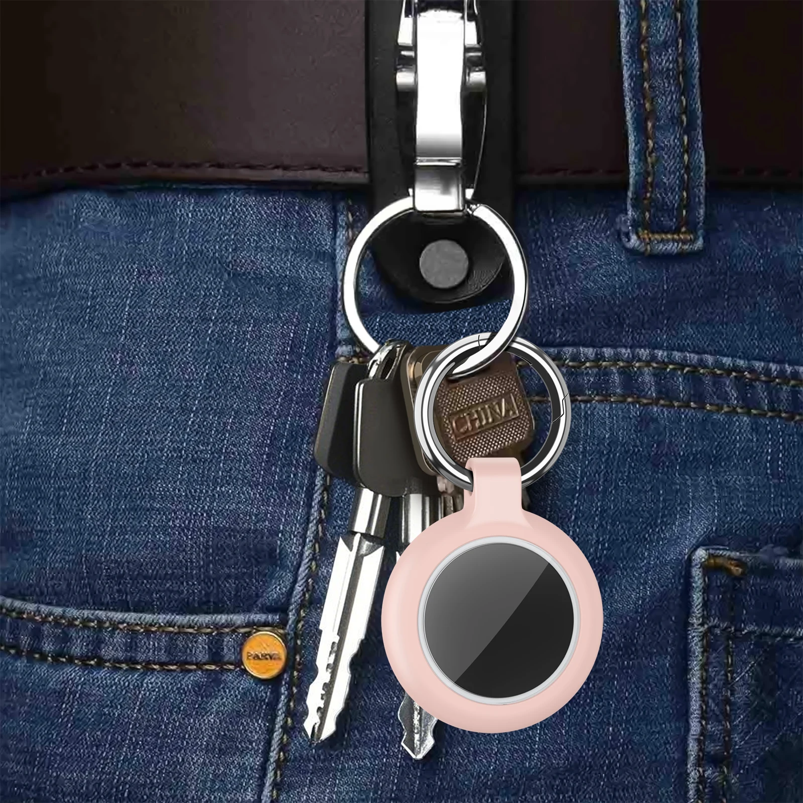 Wasserdichte Hülle für Apple Airtag Halter Schlüsselanhänger mit Anti-Verlust-Schlüsselring Harte TPU AirTag-Hülle für Schlüssel, Tasche, Haustierhalsband, Koffer – Detail 3