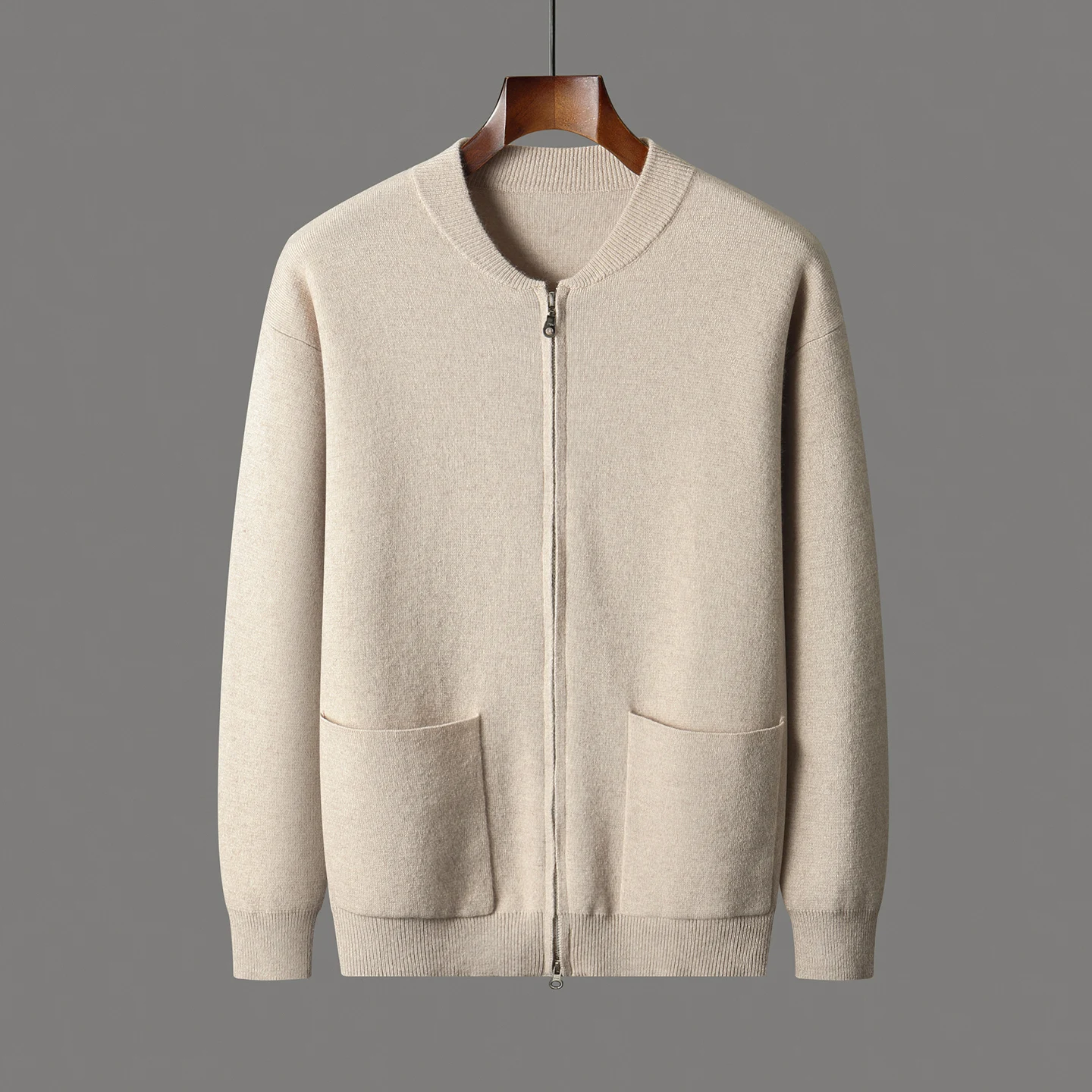 Men 100% Merino Wool Cardigan Sweater Autumn Winter Thick Warm Jacket Zipper Baseball Collar Coats Smart Casual Knit Top Clothes