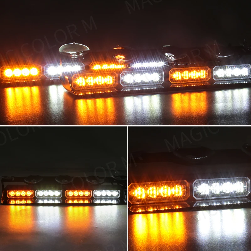 16 LED Car Strobe Warning Light Assembly Front Windshield Emergency Lamp Yellow White Red Blue For Vehicles Trucks Waterproof