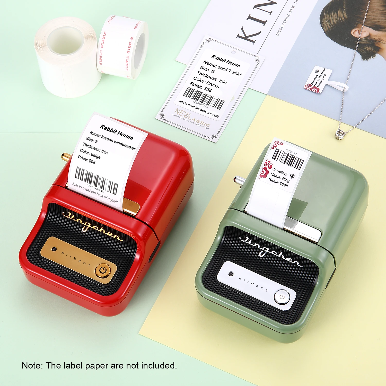 Label Printer Portable Wireless BT Thermal Label Maker Sticker Printer with RFID Recognition Great for Supermarket Clothing