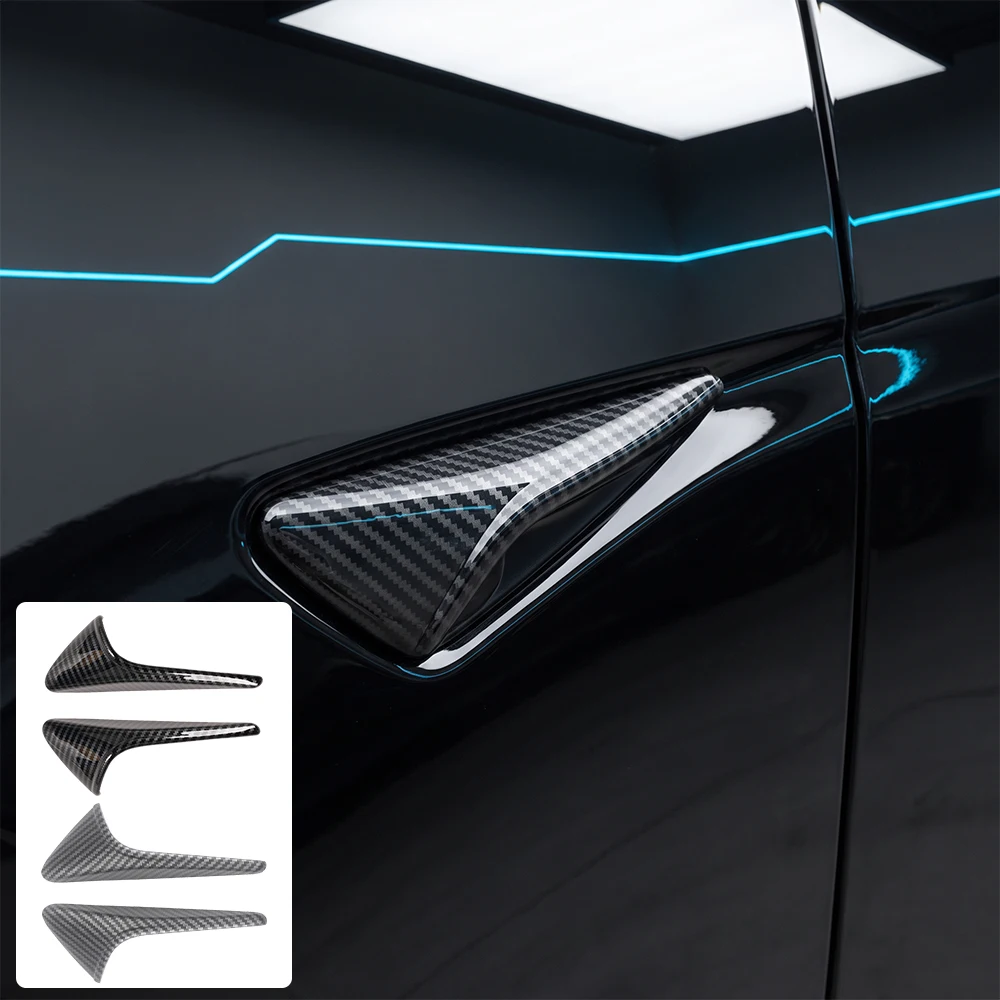 For Tesla New Model 3 Highland 2024 Model Y Juniper 2025 Side Camera Cover Lens Protector Black Shiny Matte Carbon Fiber Pattern