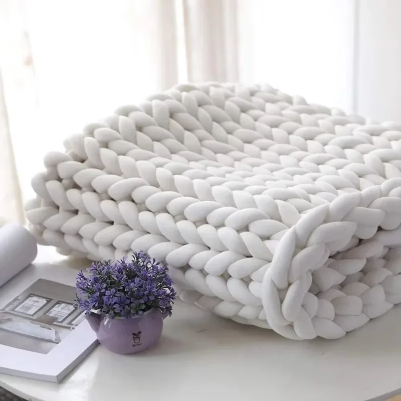 New Arrival wholesale highly breathable cotton super chunky throw wool knitted weighted blanket