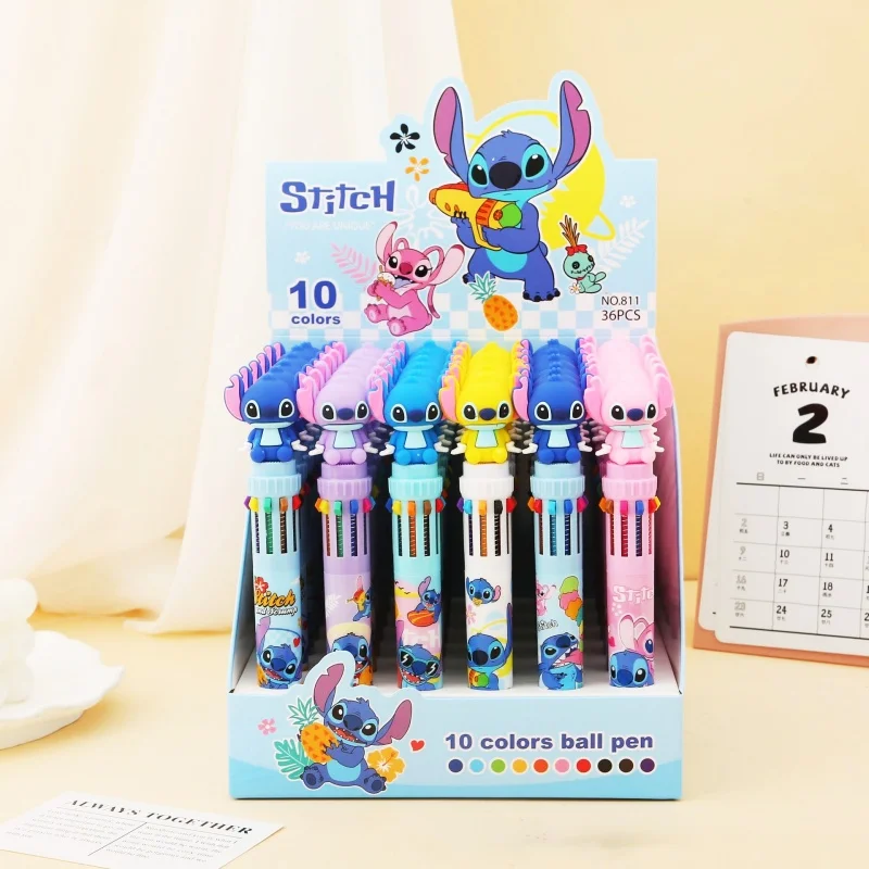 

6/36pcs Cartoon Disney Stitch 10 colors Ballpoint Pen Cute Press Ball Pens School Office writing Supplies Stationery Gift