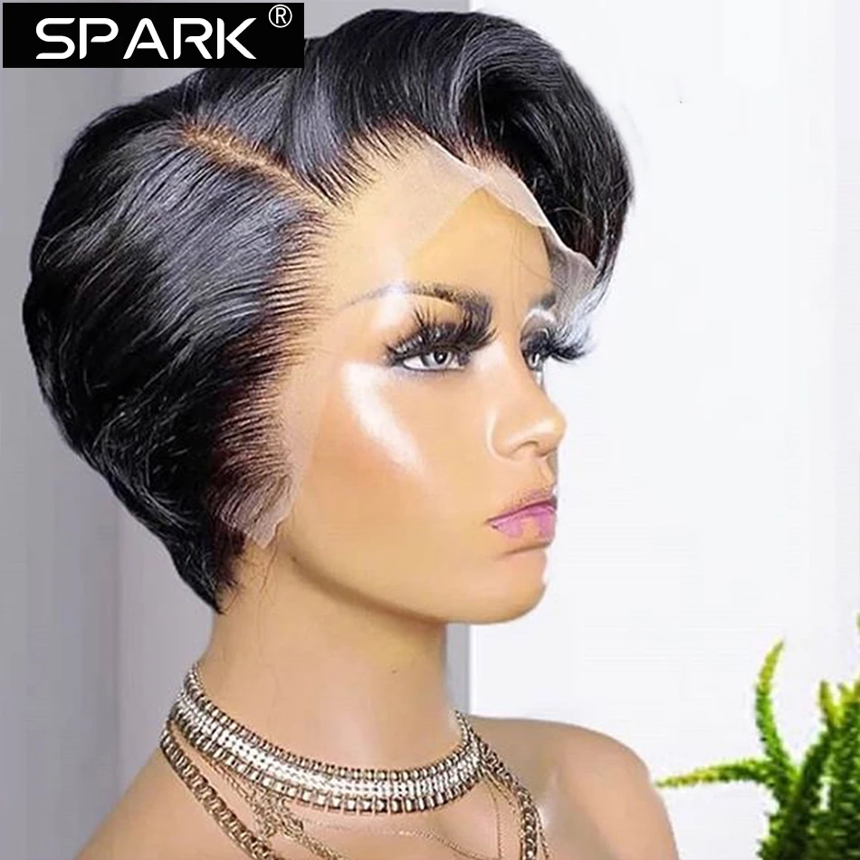 Pixie Cut Wig Short Straight Bob Human Hair Wigs Transparent Frontal Lace Wig For Women PrePlucked Lace Wigs Perruque Femme