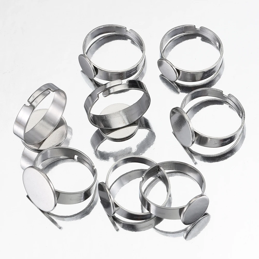 10 sztuk 304 ustawienia pierścienia ze stali nierdzewnej regulowany pierścień Bezel puste okrągłe 8/10/12/14/15mm kaboszony podstawa dla DIY tworzenia biżuterii