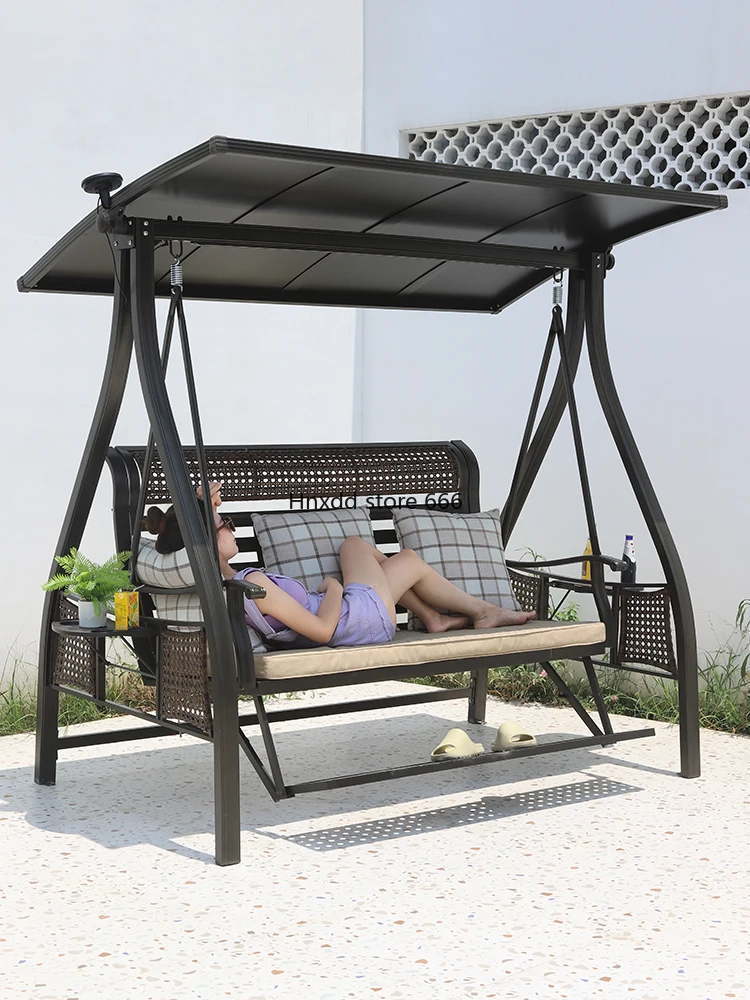 Outdoor terrace courtyard rainproof leisure swing chair three-person aluminum alloy