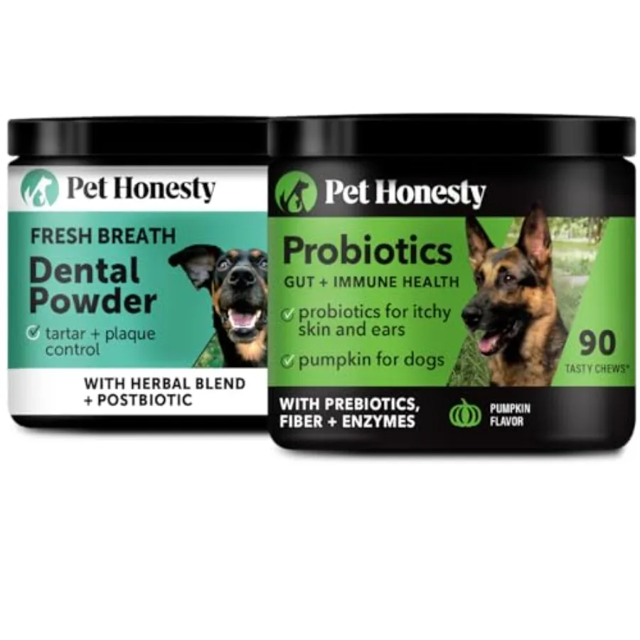 

Daily Essentials Virtual Bundle - Probiotics for Dogs + Dental Powder for Teeth Cleaning and Plaque Removal Gut Health and Immu