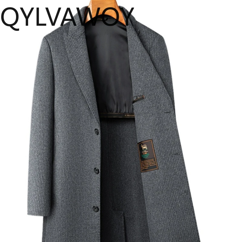 

QYLVAWOY Spring Autumn Men's Double-Sided Woolen Coat Mid-Length Trench Coat Warm Stylish High-Quality Wool Outerwear LJ2719