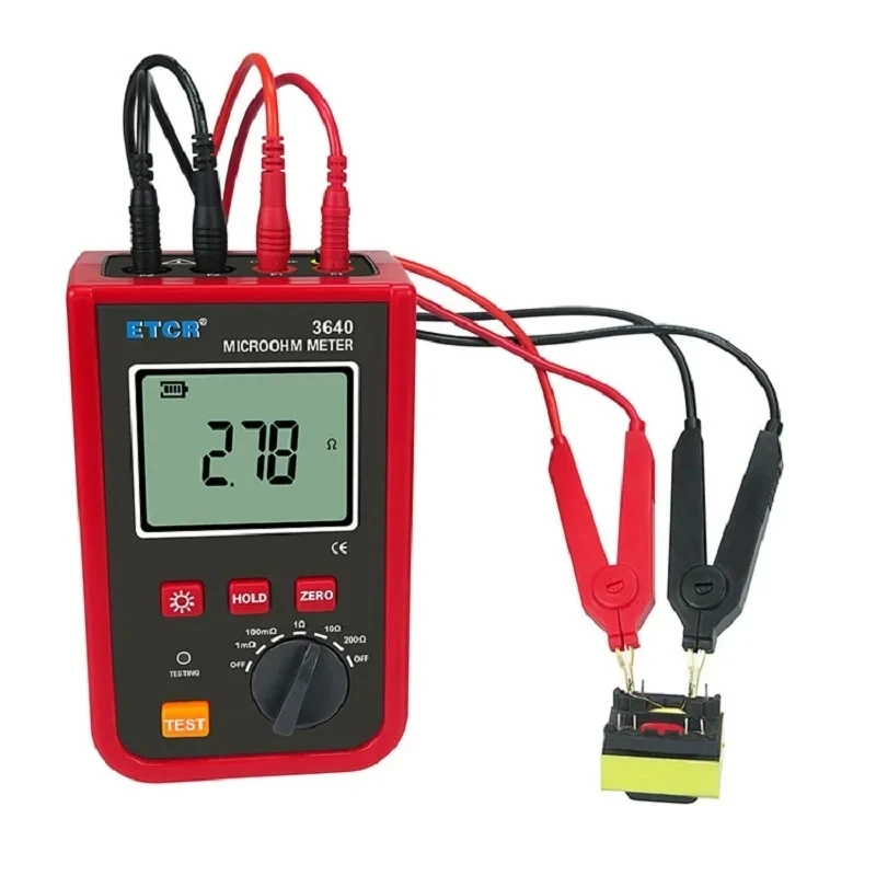 ETCR3640 Portable Milliohmmeter 1mΩ-200kΩ DC Low Value Resistance Tester Precision 4-wire Method AC/DC 2 Channel Multimeter