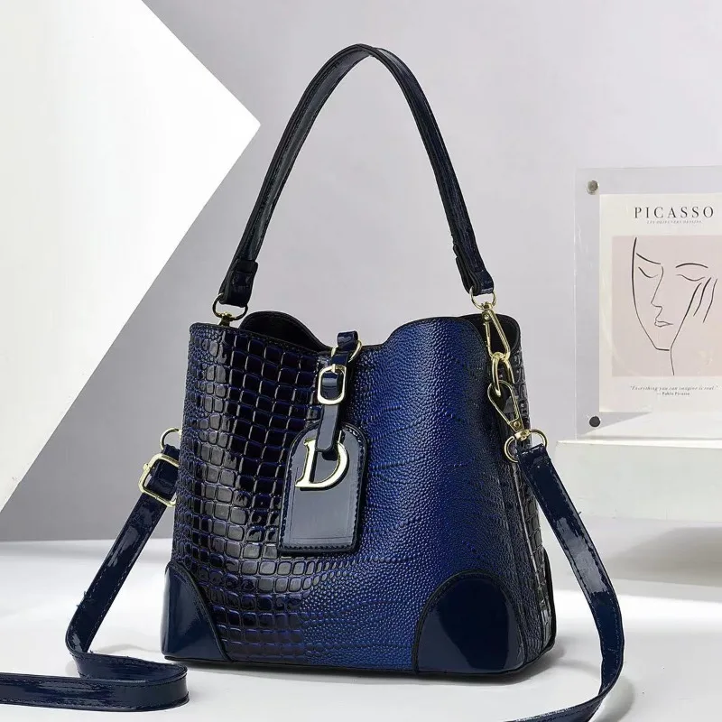 

Блестящая сумка-ведро, женская сумка, сумка с крокодиловым принтом, экспортная сумка через плечо, текстурированная сумка через плечо, модная сумка