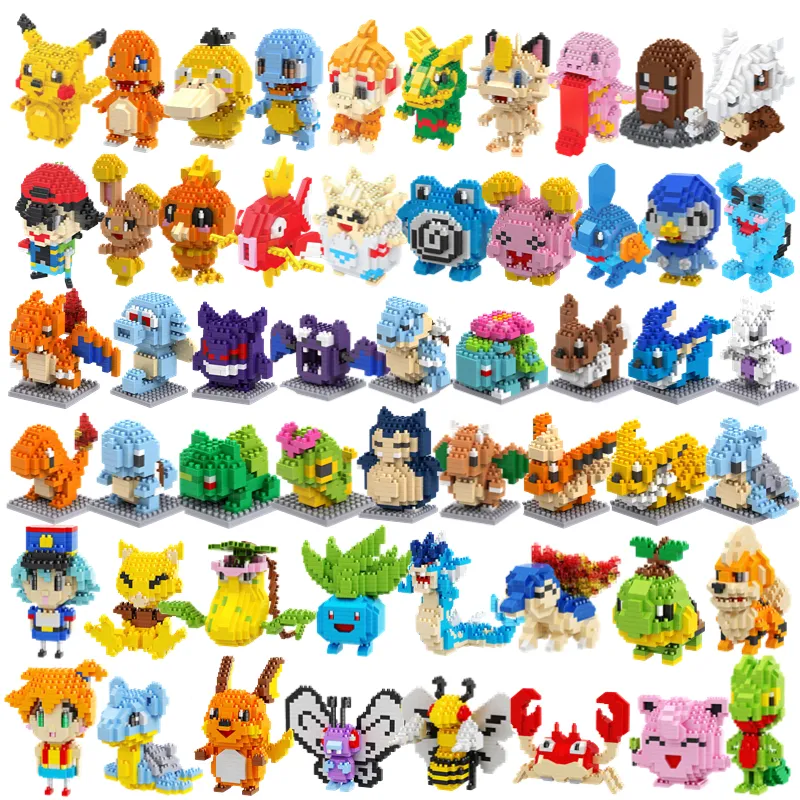Pokemon Cartoon Building Blocks, Pikachu, Charizard, Eevee, Mewtwo, Anime Montar, Modelo de Ação, Bonecas Brinquedos, Pequeno, 24pcs